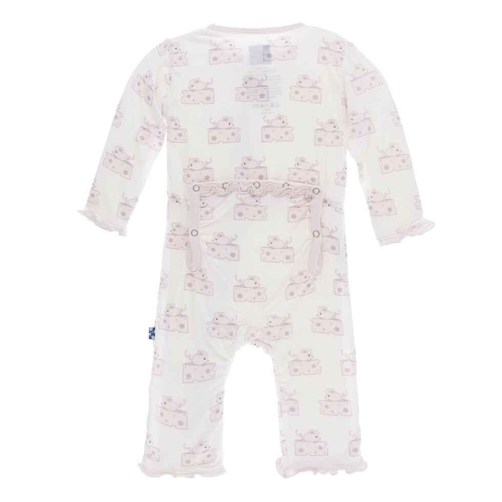 Print Bamboo Muffin Ruffle Coverall with Zipper - Natural Mouse & Cheese - Image 2