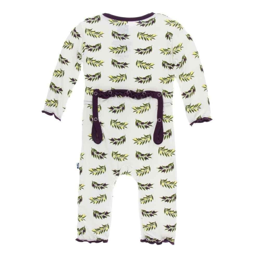 Print Bamboo Muffin Ruffle Coverall with Zipper - Natural Olive Branch - Image 2