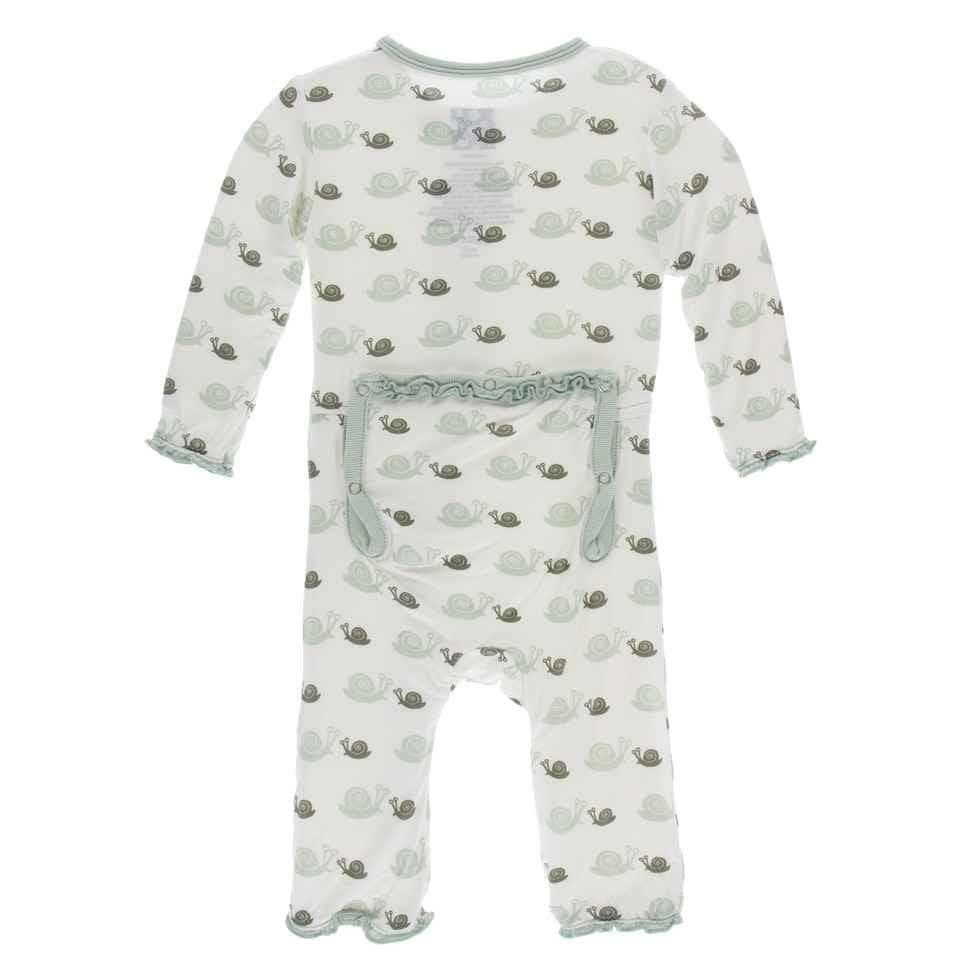 Print Bamboo Muffin Ruffle Coverall with Zipper - Natural Snails - Image 2