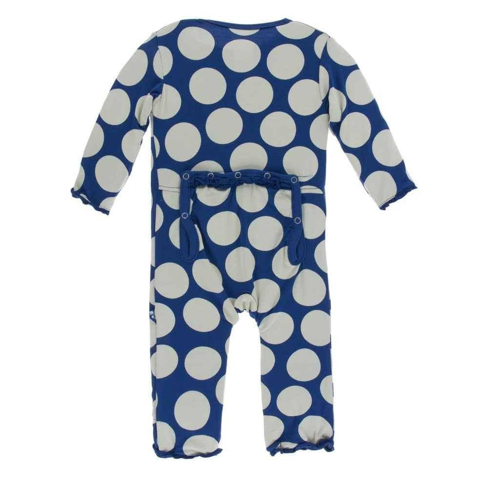 Print Bamboo Muffin Ruffle Coverall with Zipper - Navy Mod Dot - Image 2