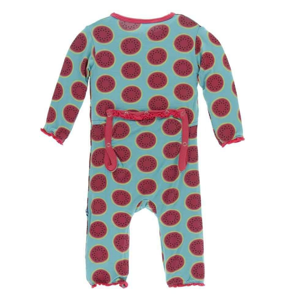 Print Bamboo Muffin Ruffle Coverall with Zipper - Neptune Watermelon - Image 2
