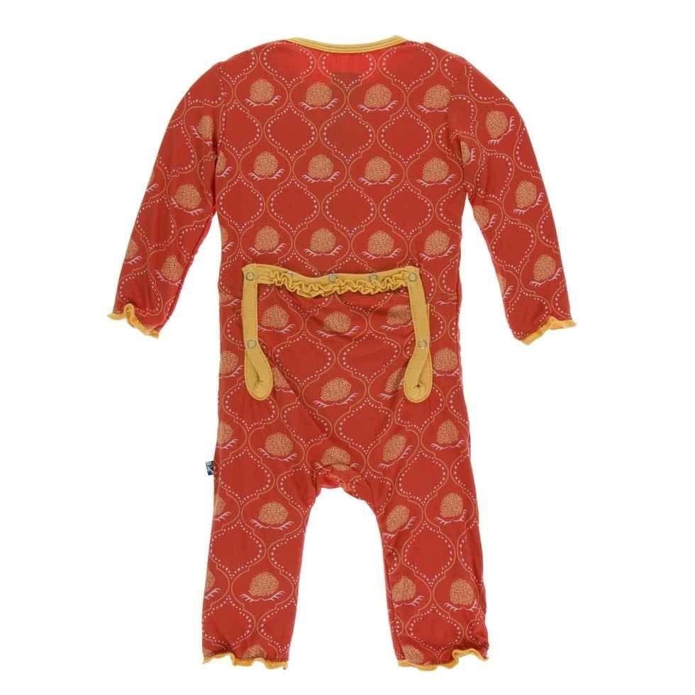 Print Bamboo Muffin Ruffle Coverall with Zipper - Poppy Marigold Lattice - Image 2
