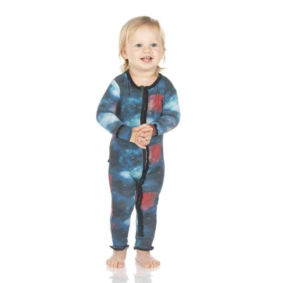Print Bamboo Muffin Ruffle Coverall with Zipper - Red Ginger Galaxy - Image 2