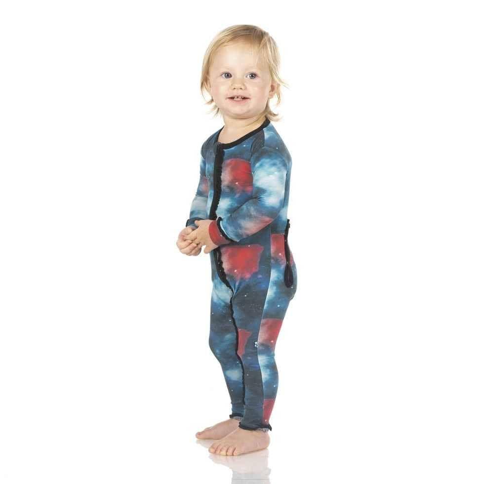 Print Bamboo Muffin Ruffle Coverall with Zipper - Red Ginger Galaxy - Image 3