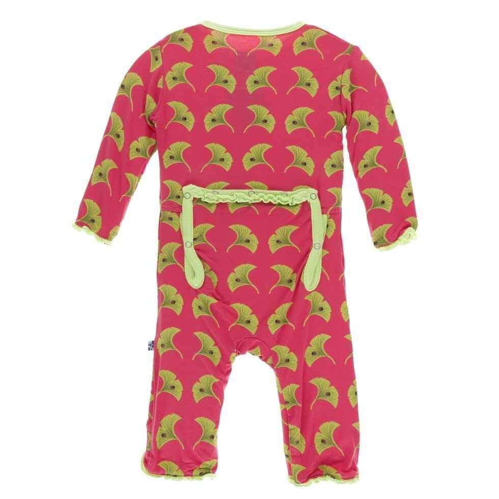 Print Bamboo Muffin Ruffle Coverall with Zipper - Red Ginger Ginkgo - Image 2