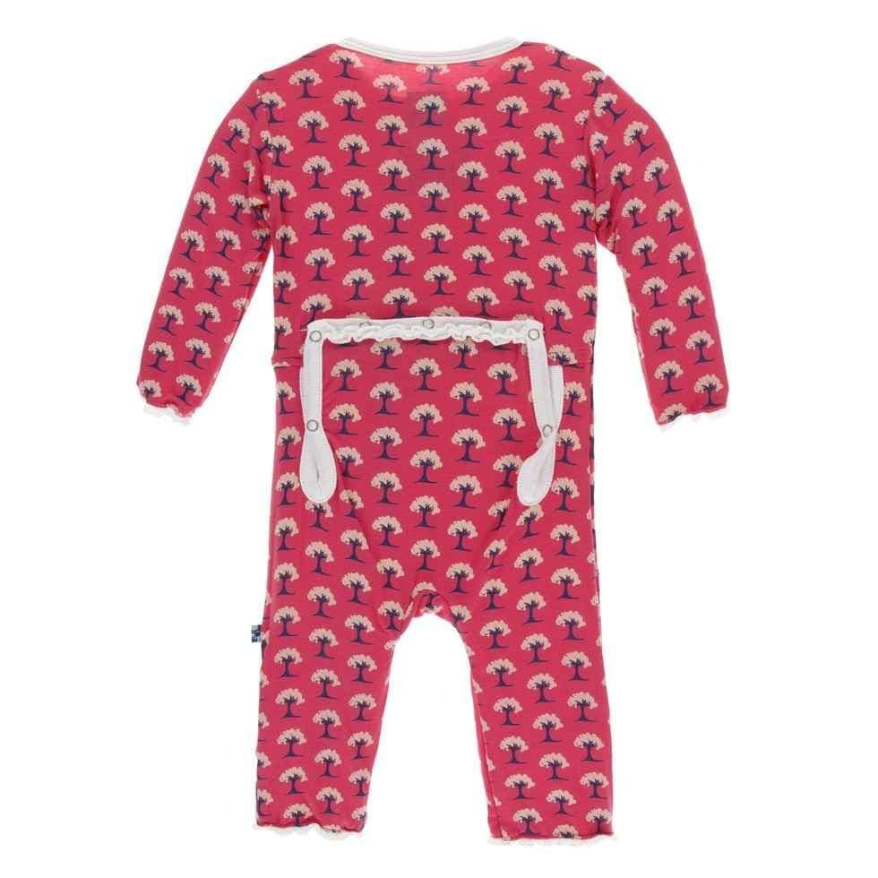 Print Bamboo Muffin Ruffle Coverall with Zipper - Red Ginger Mini Trees - Image 2