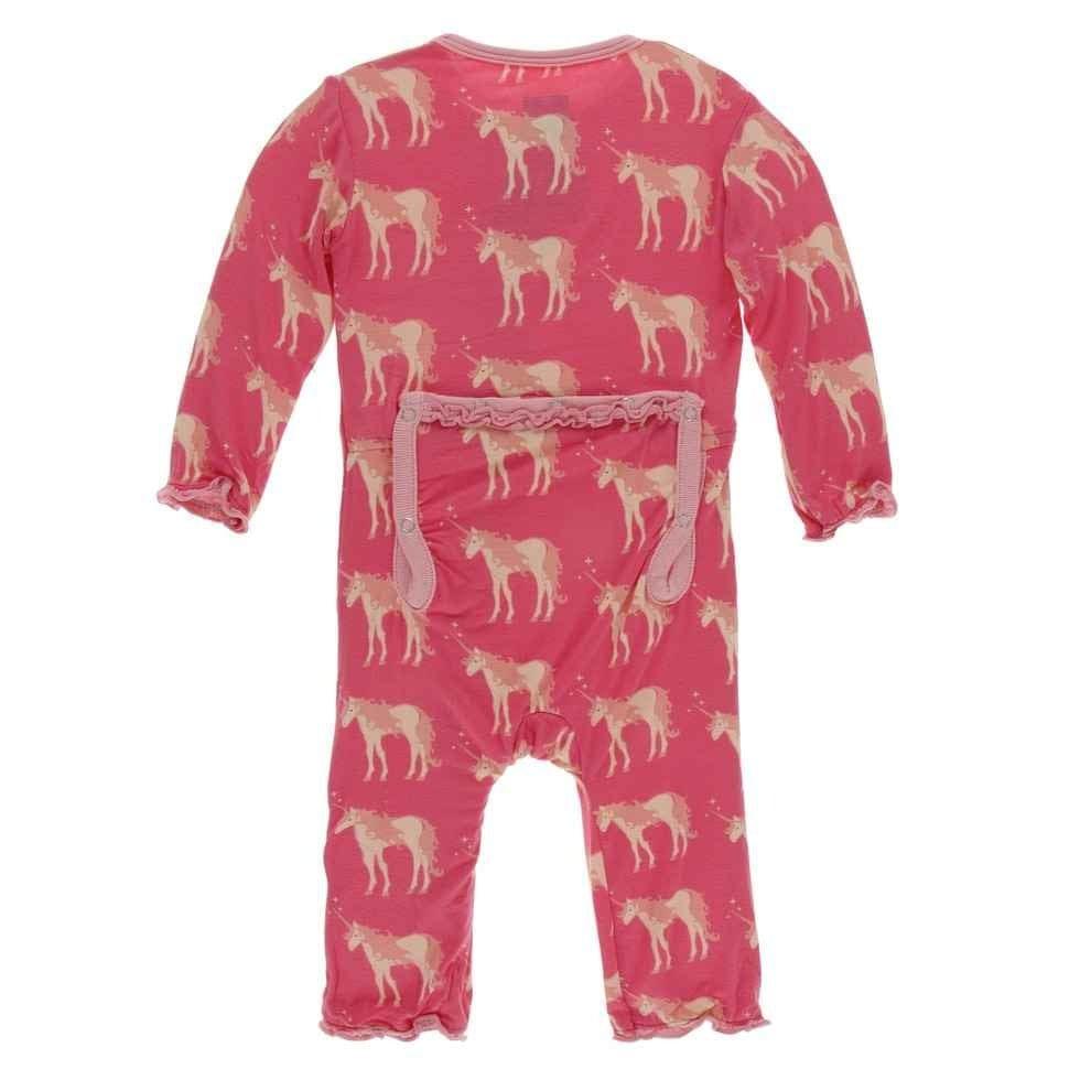 Print Bamboo Muffin Ruffle Coverall with Zipper - Red Ginger Unicorns - Image 2
