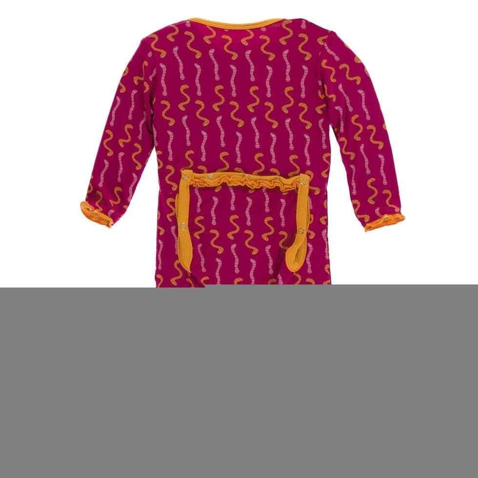 Print Bamboo Muffin Ruffle Coverall with Zipper - Rhododendron Worms - Image 2