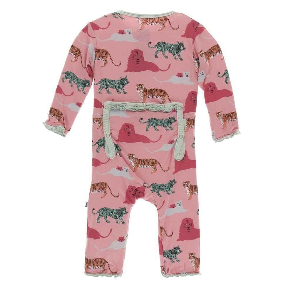 Print Bamboo Muffin Ruffle Coverall with Zipper - Strawberry Big Cats - Image 2