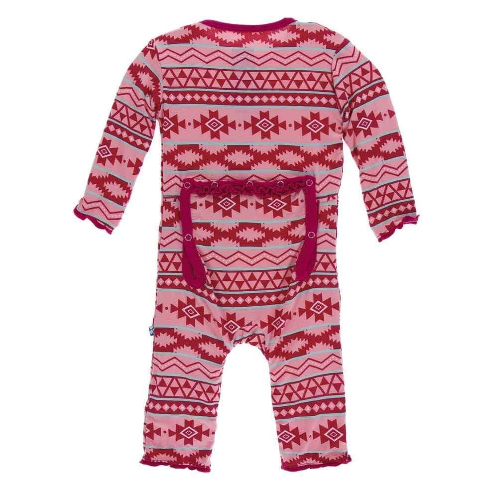 Print Bamboo Muffin Ruffle Coverall with Zipper - Strawberry Mayan Pattern - Image 2