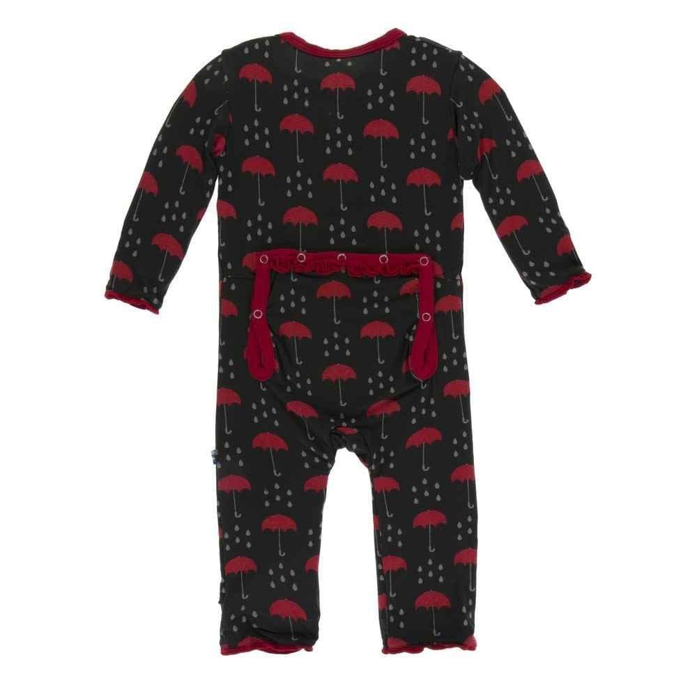 Print Bamboo Muffin Ruffle Coverall with Zipper - Umbrellas and Rain Clouds - Image 2
