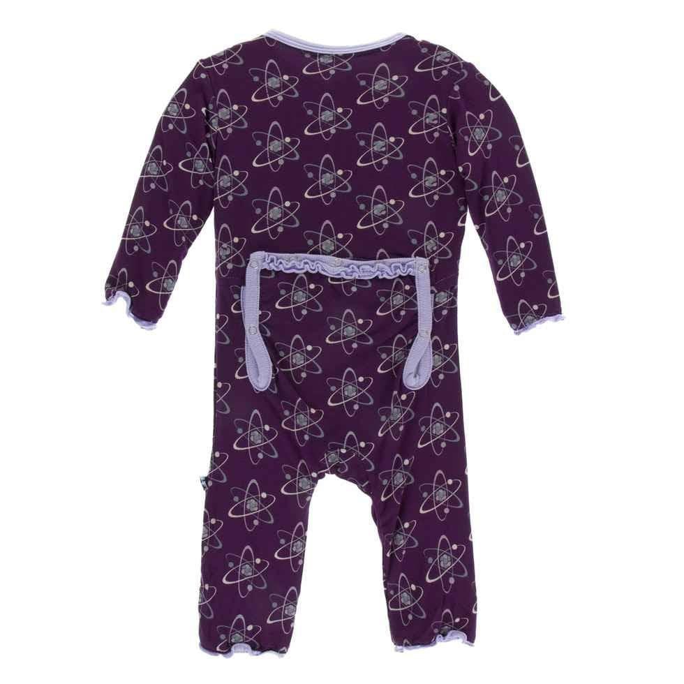 Print Bamboo Muffin Ruffle Coverall with Zipper - Wine Grapes Atoms - Image 2