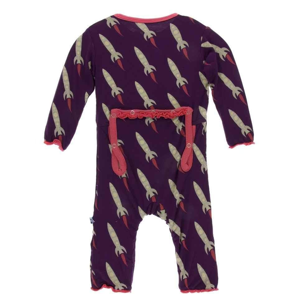 Print Bamboo Muffin Ruffle Coverall with Zipper - Wine Grapes Rockets - Image 2