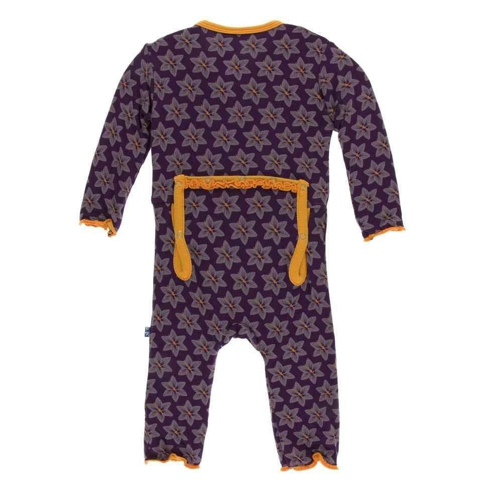 Print Bamboo Muffin Ruffle Coverall with Zipper - Wine Grapes Saffron - Image 2