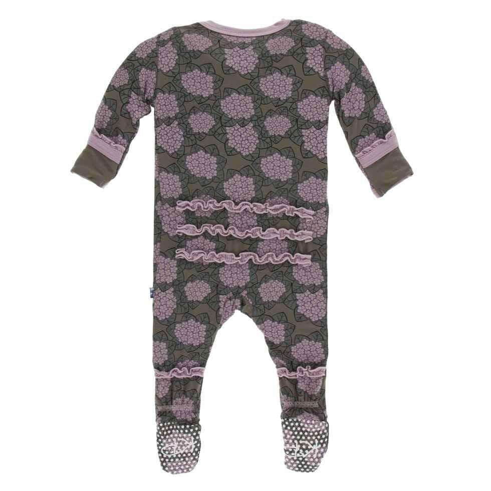Print Bamboo Muffin Ruffle Footie with Snaps - African Violets - Image 2
