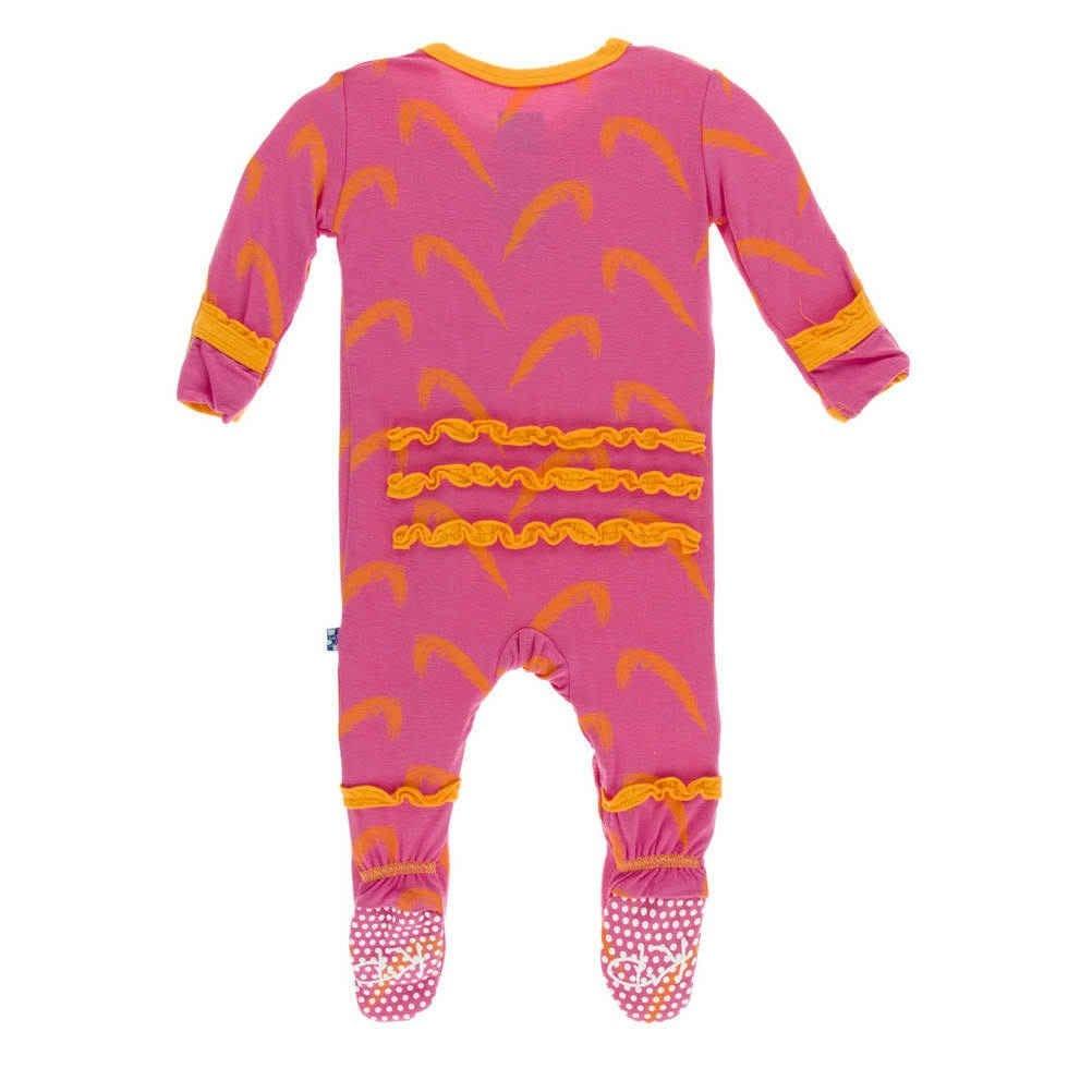 Print Bamboo Muffin Ruffle Footie with Snaps - Carnival Feathers - Image 2
