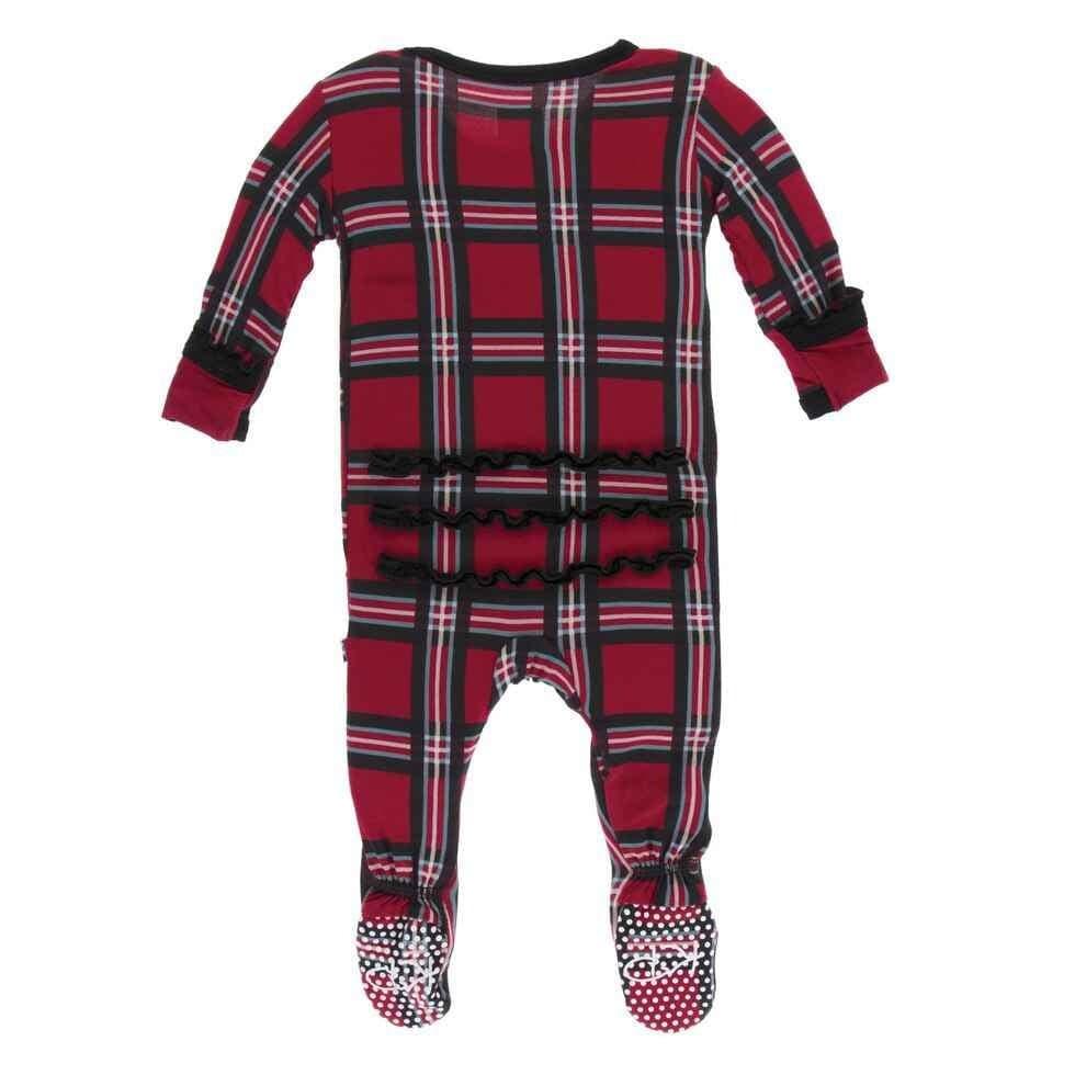 Print Bamboo Muffin Ruffle Footie with Snaps - Christmas Plaid 2019 - Image 2