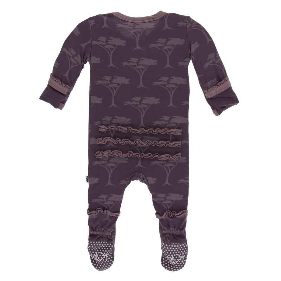 Print Bamboo Muffin Ruffle Footie with Snaps - Fig Acacia Trees - Image 2