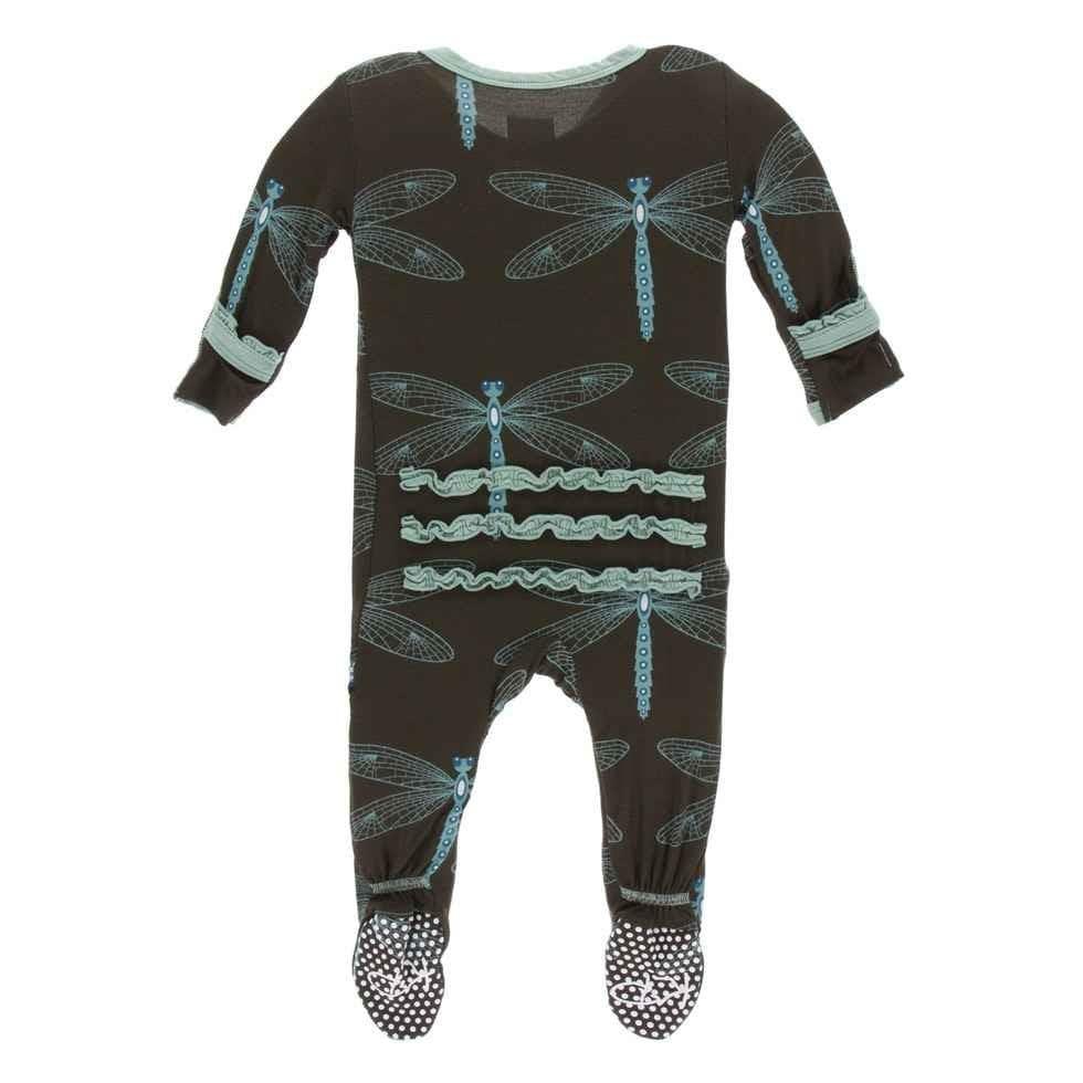 Print Bamboo Muffin Ruffle Footie with Snaps - Giant Dragonfly - Image 2