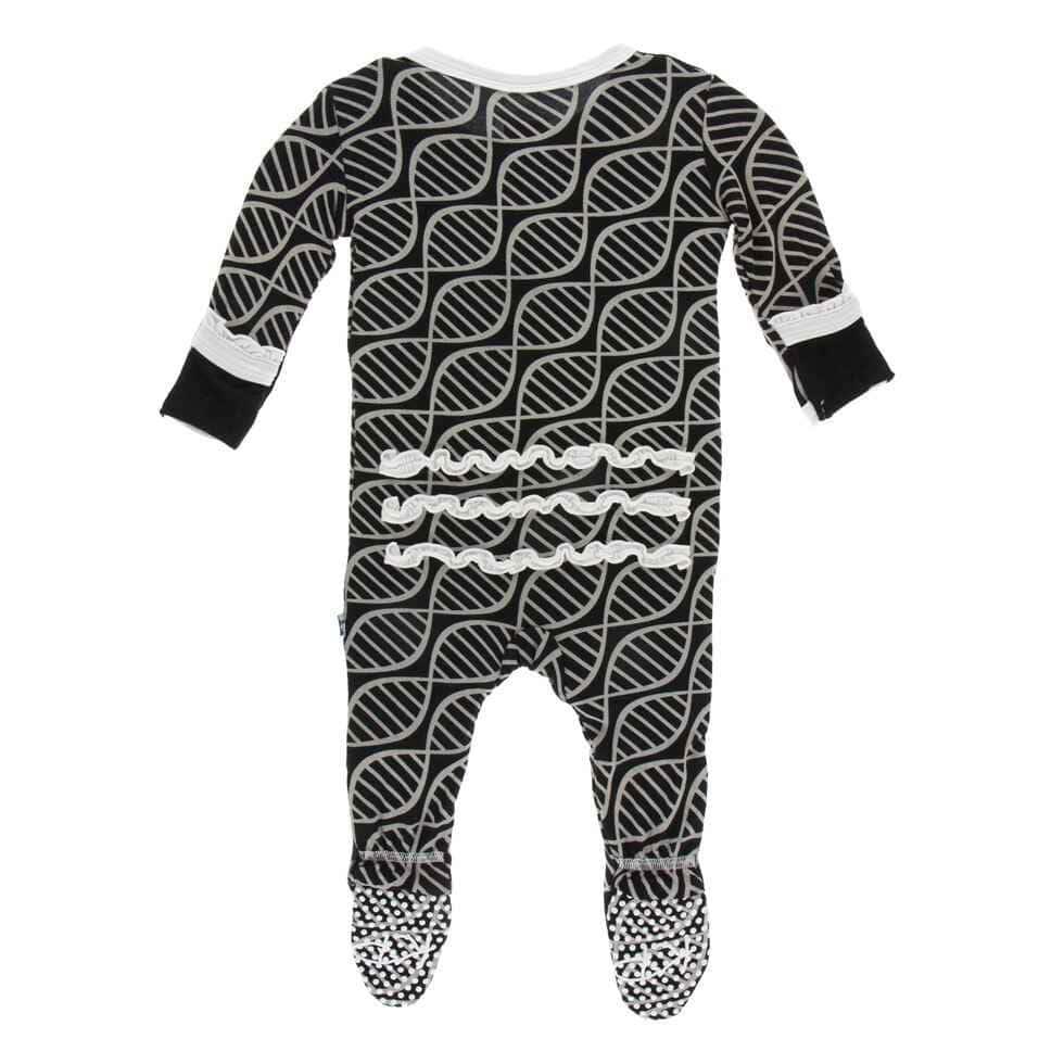 Print Bamboo Muffin Ruffle Footie with Snaps - Midnight Double Helix - Image 2