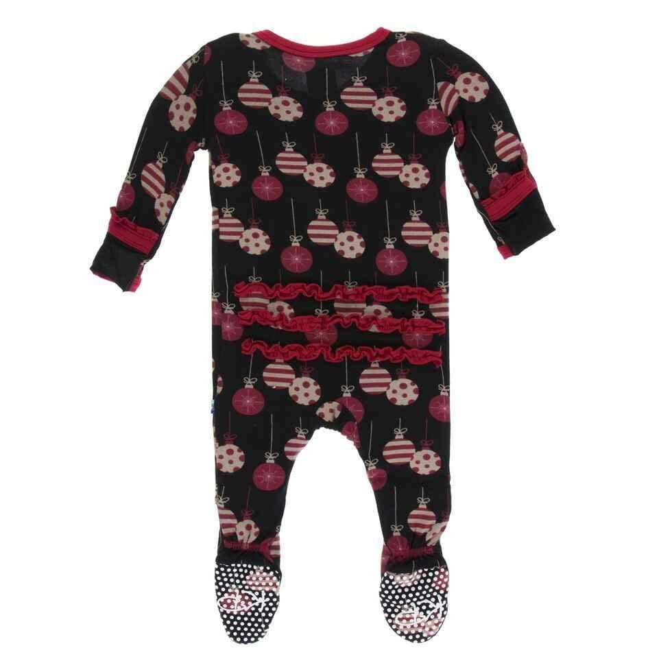 Print Bamboo Muffin Ruffle Footie with Snaps - Midnight Ornaments - Image 2