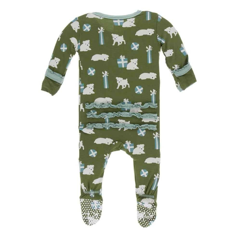 Print Bamboo Muffin Ruffle Footie with Snaps - Moss Puppies and Presents - Image 2