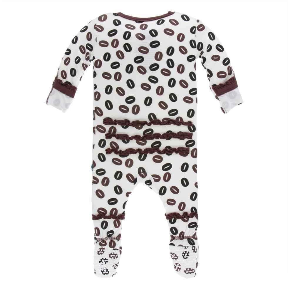 Print Bamboo Muffin Ruffle Footie with Snaps - Natural Coffee Beans - Image 2