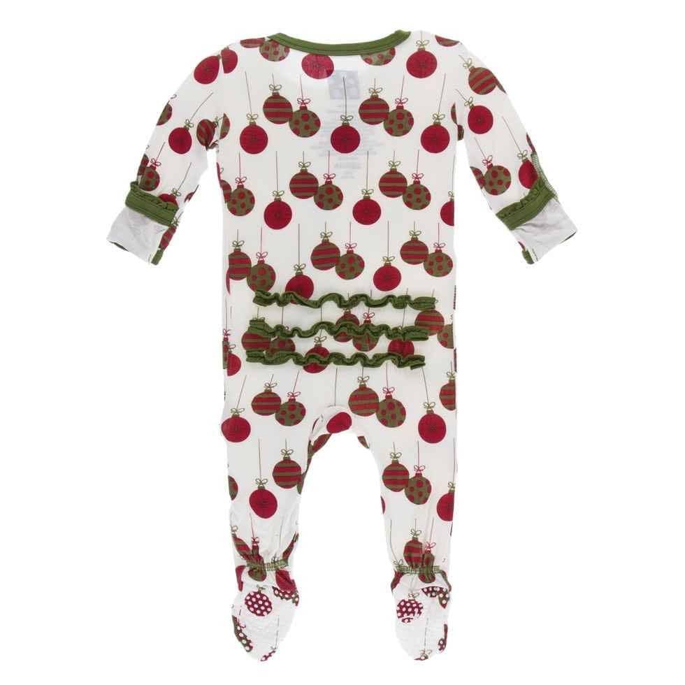 Print Bamboo Muffin Ruffle Footie with Snaps - Natural Ornaments - Image 2