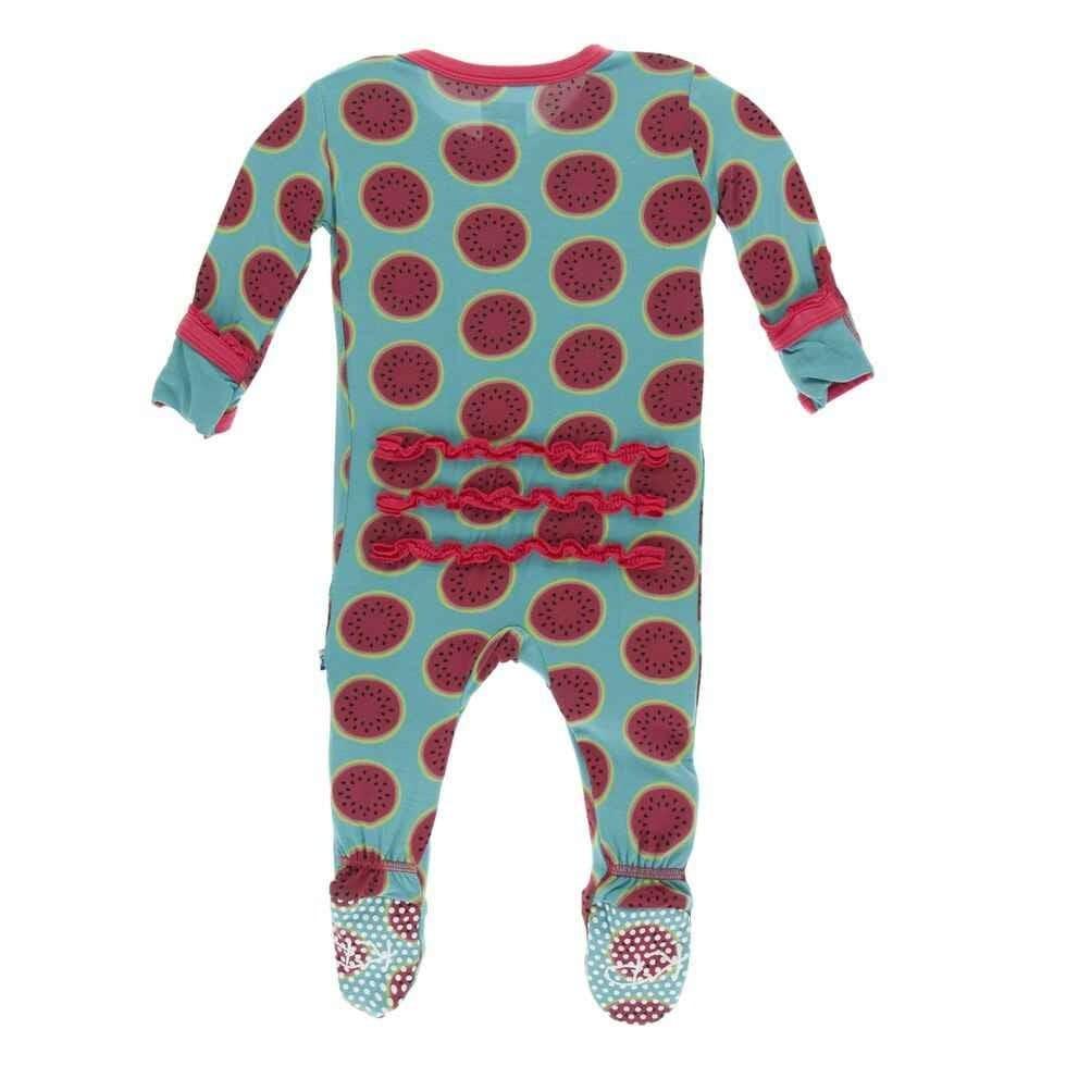 Print Bamboo Muffin Ruffle Footie with Snaps - Neptune Watermelon - Image 2