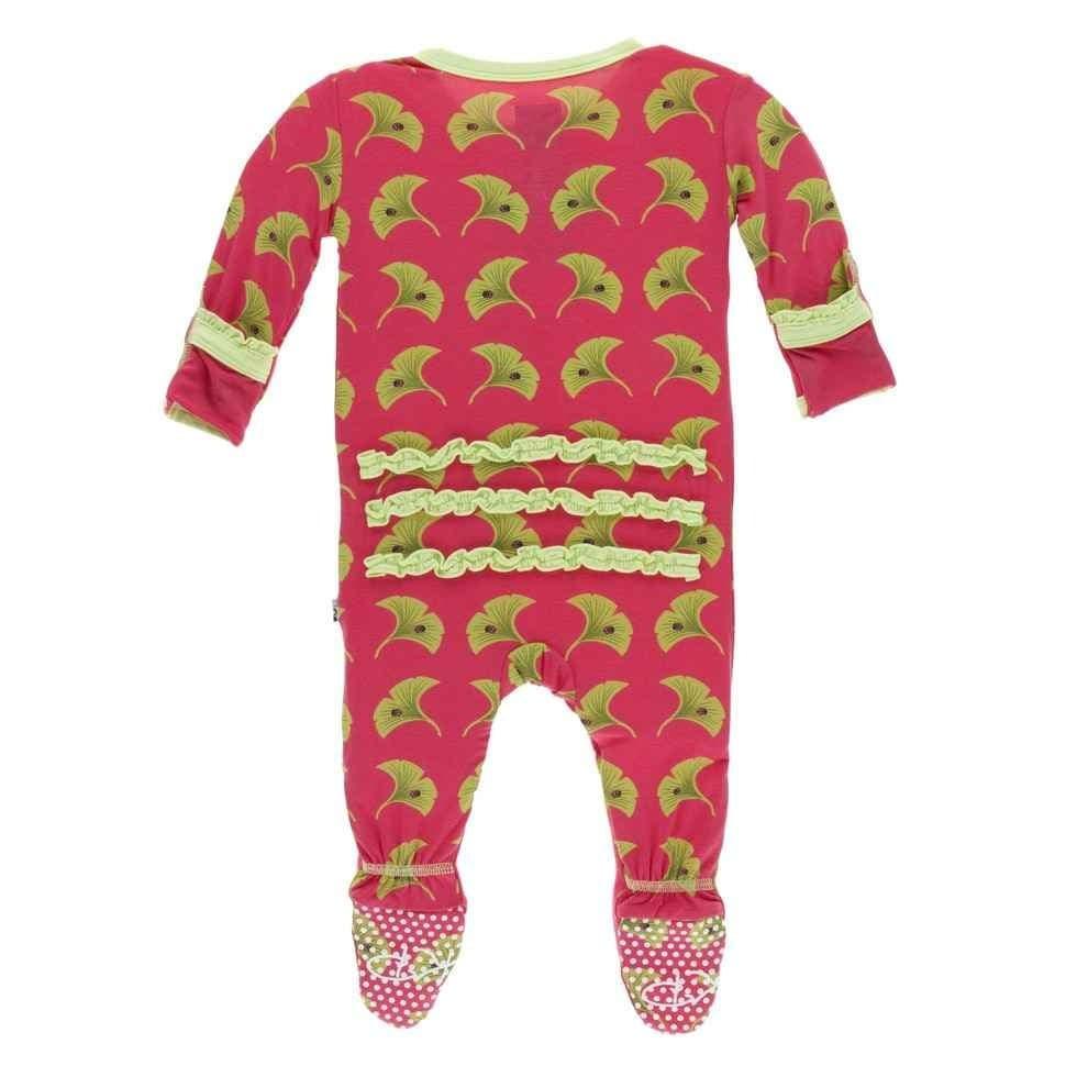 Print Bamboo Muffin Ruffle Footie with Snaps - Red Ginger Ginkgo - Image 2