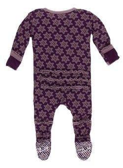Print Bamboo Muffin Ruffle Footie with Snaps - Wine Grapes Saffron - Image 2