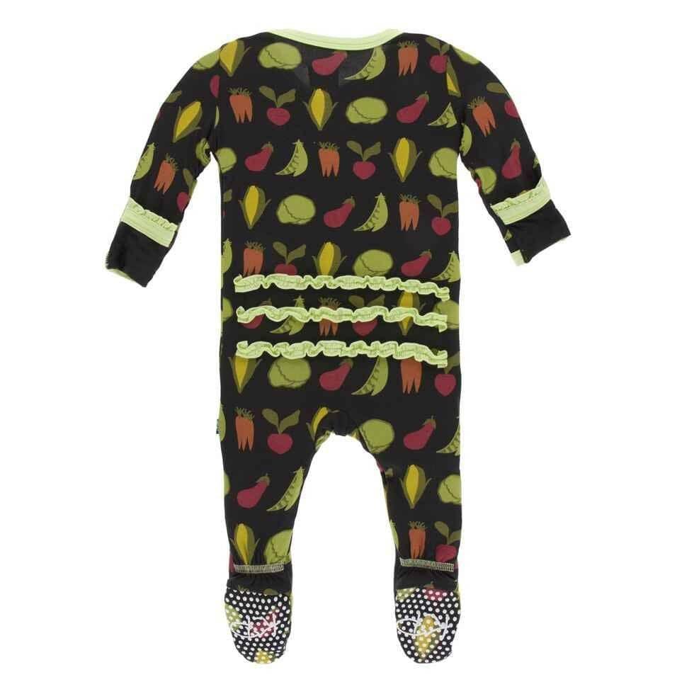 Print Bamboo Muffin Ruffle Footie with Snaps - Zebra Garden Veggies - Image 2