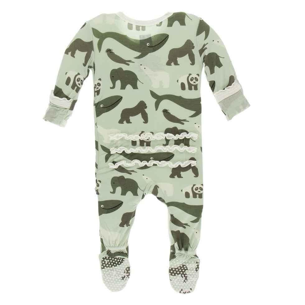 Print Bamboo Muffin Ruffle Footie with Zipper - Aloe Endangered Animals - Image 3