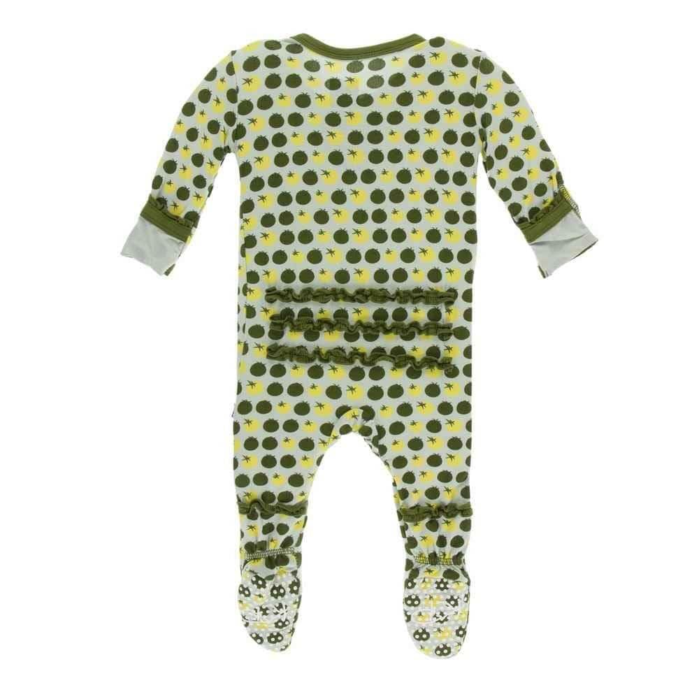 Print Bamboo Muffin Ruffle Footie with Zipper - Aloe Tomatoes - Image 2