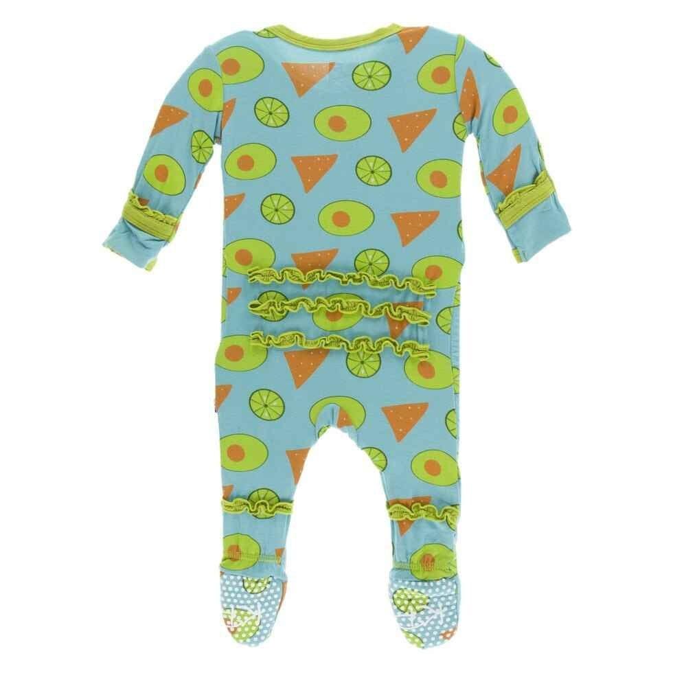 Print Bamboo Muffin Ruffle Footie with Zipper - Avocado, Chips and Lime - Image 2