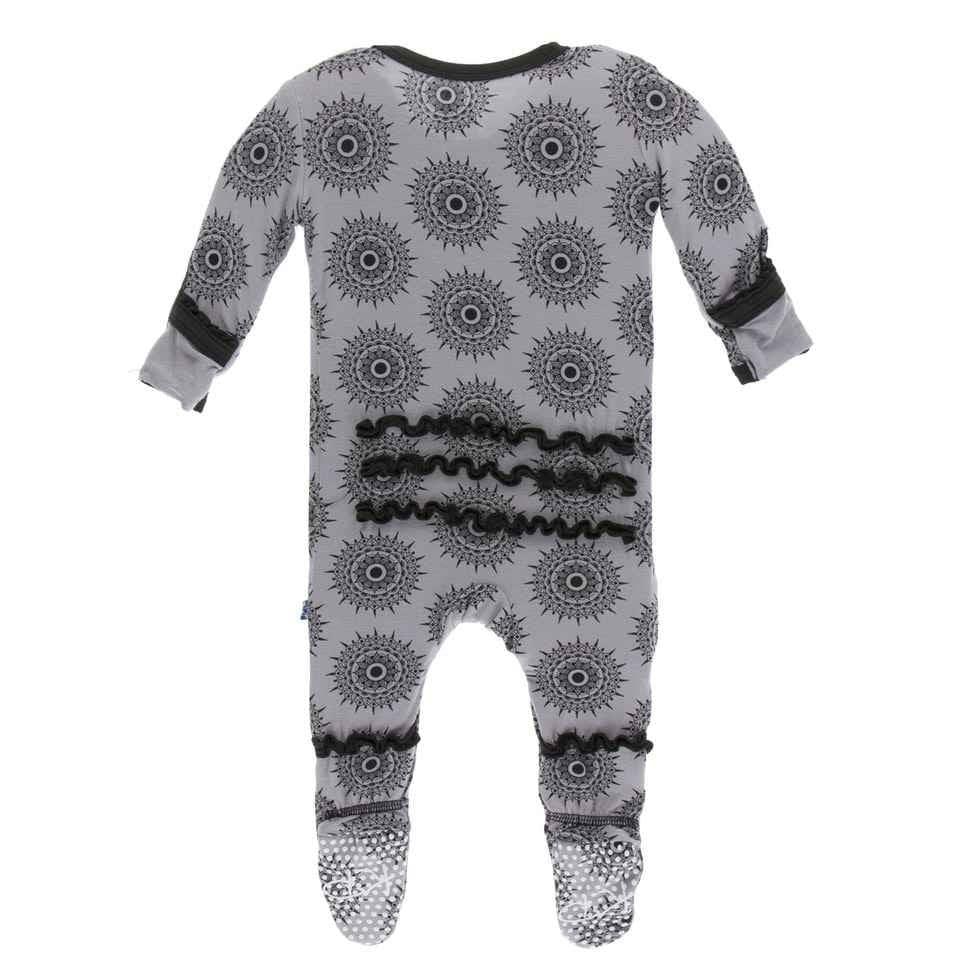 Print Bamboo Muffin Ruffle Footie with Zipper - Feather Mandala - Image 2