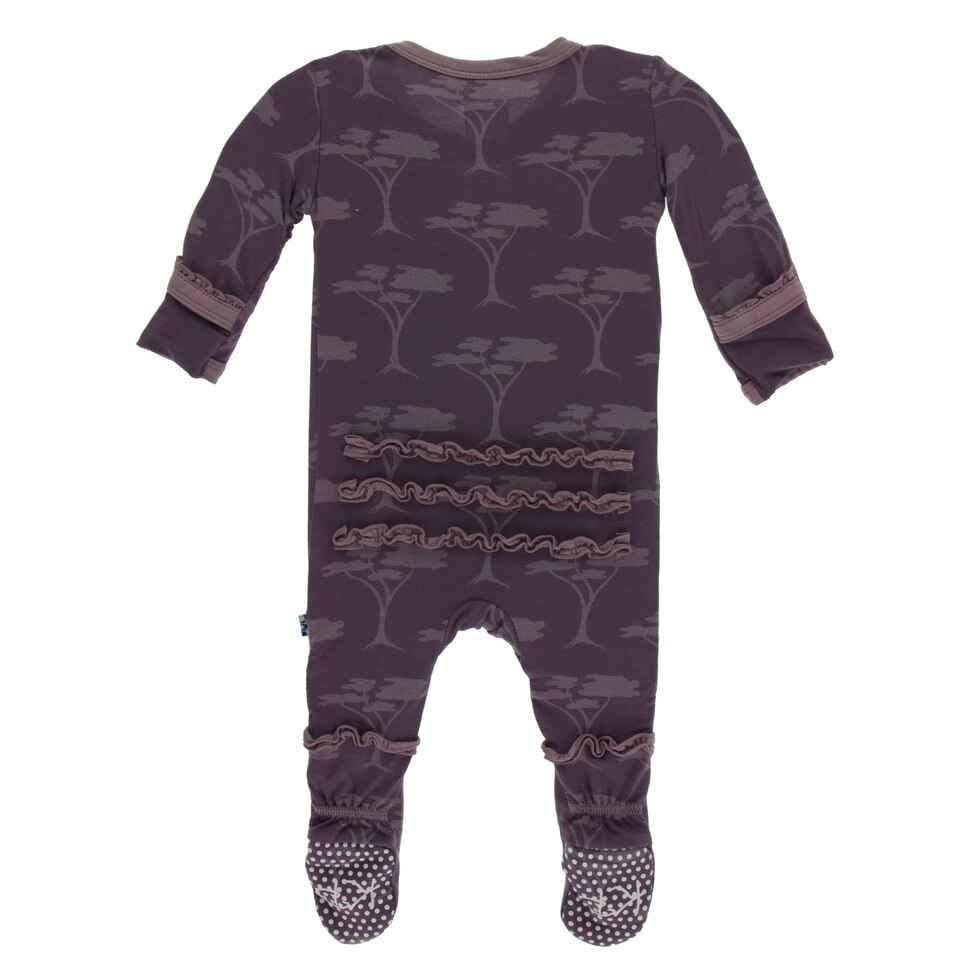 Print Bamboo Muffin Ruffle Footie with Zipper - Fig Acacia Trees - Image 2