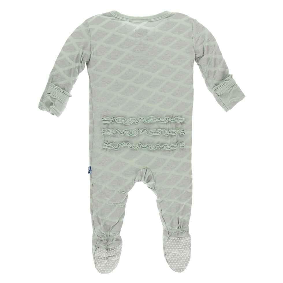 Print Bamboo Muffin Ruffle Footie with Zipper - Iridescent Mermaid Scales - Image 2