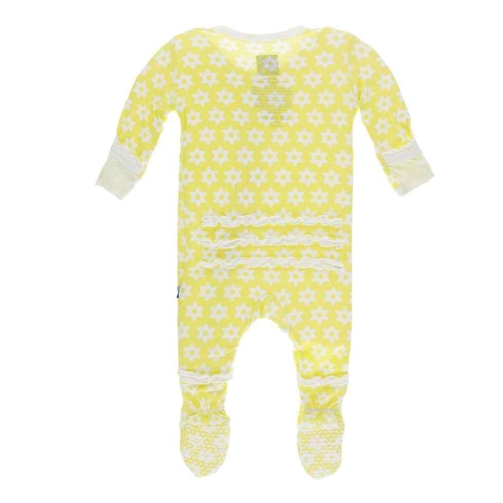 Print Bamboo Muffin Ruffle Footie with Zipper - Lime Blossom Stellini - Image 2
