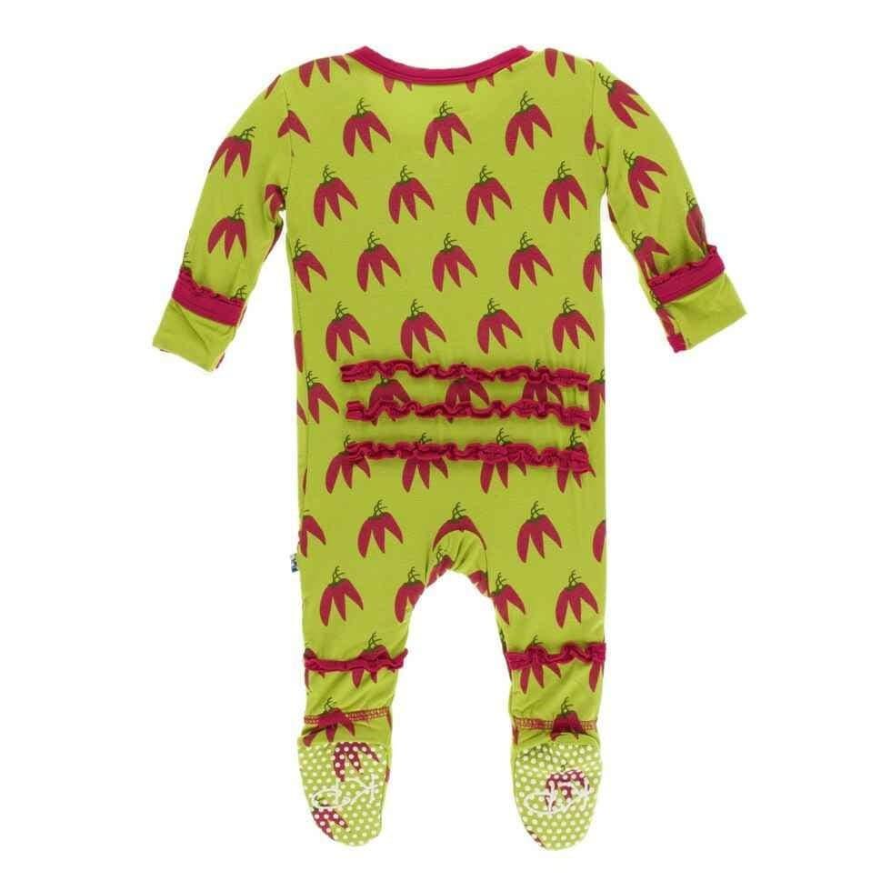 Print Bamboo Muffin Ruffle Footie with Zipper - Meadow Chili Peppers - Image 2