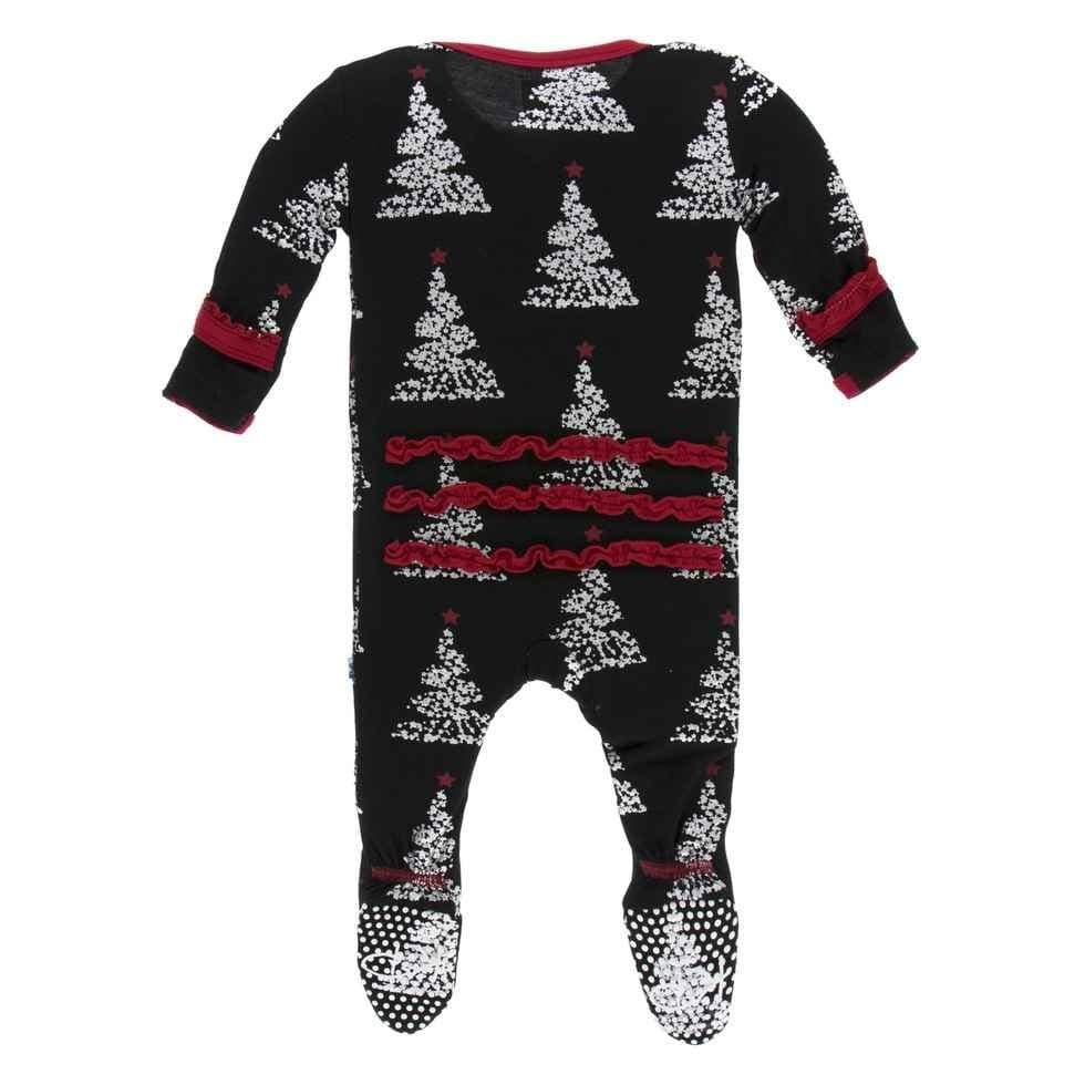 Print Bamboo Muffin Ruffle Footie with Zipper - Midnight Foil Tree - Image 2