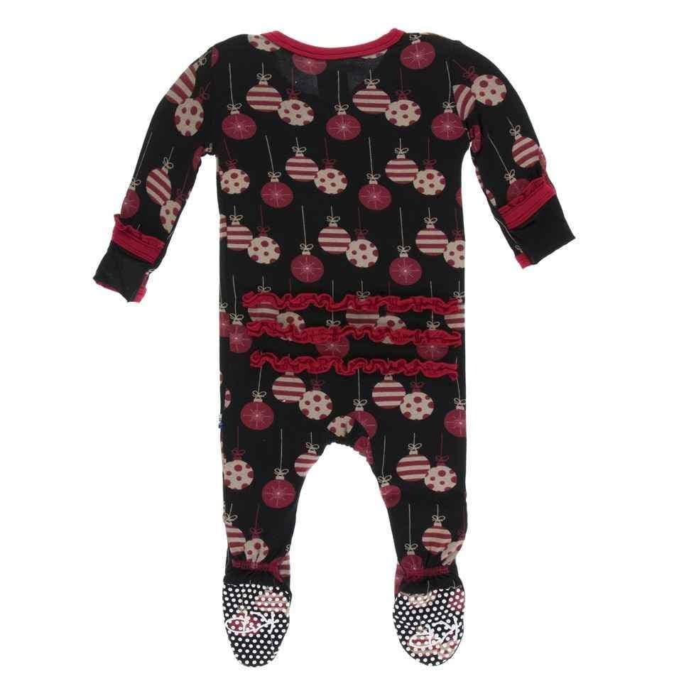 Print Bamboo Muffin Ruffle Footie with Zipper - Midnight Ornaments - Image 2