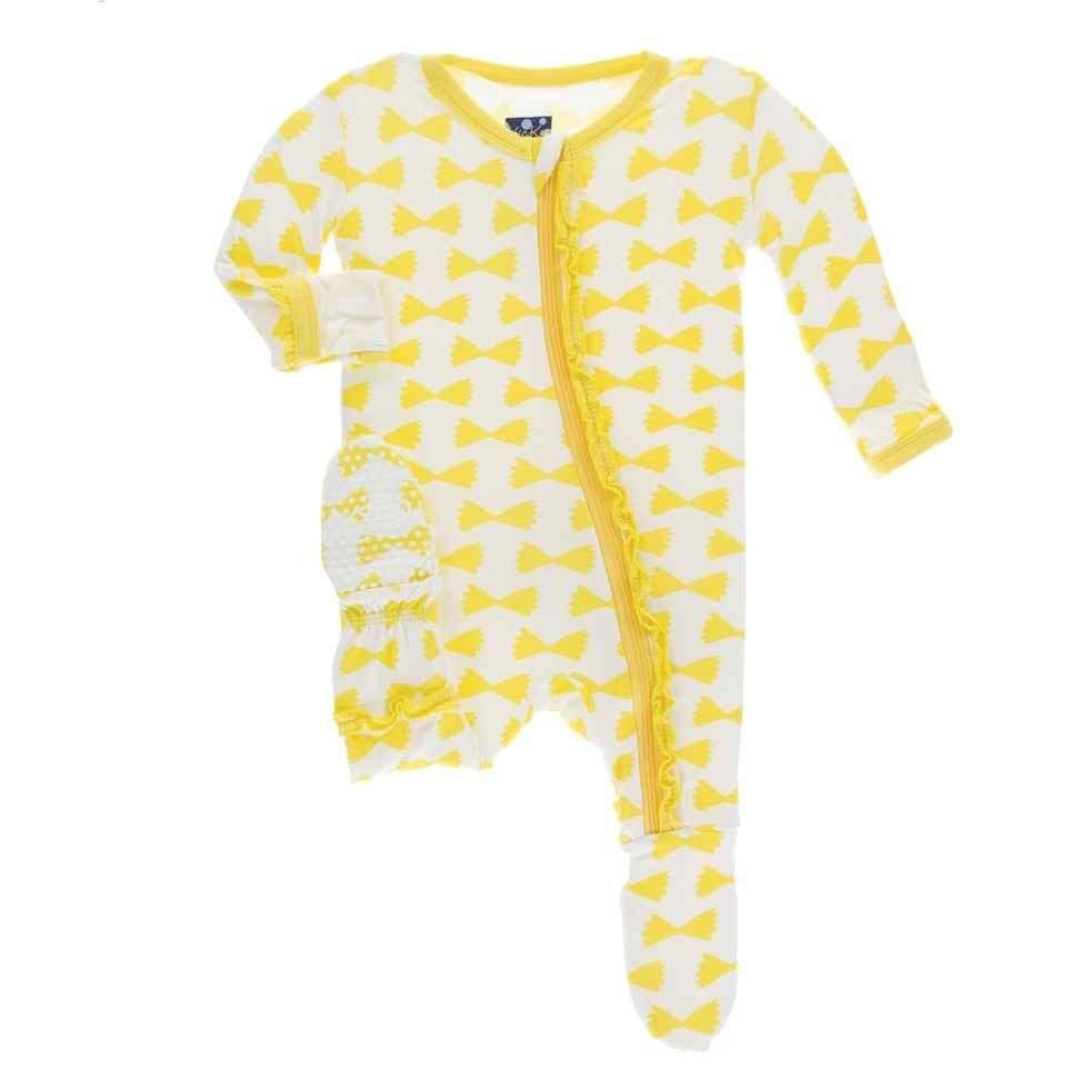Print Bamboo Muffin Ruffle Footie with Zipper - Natural Farfalle