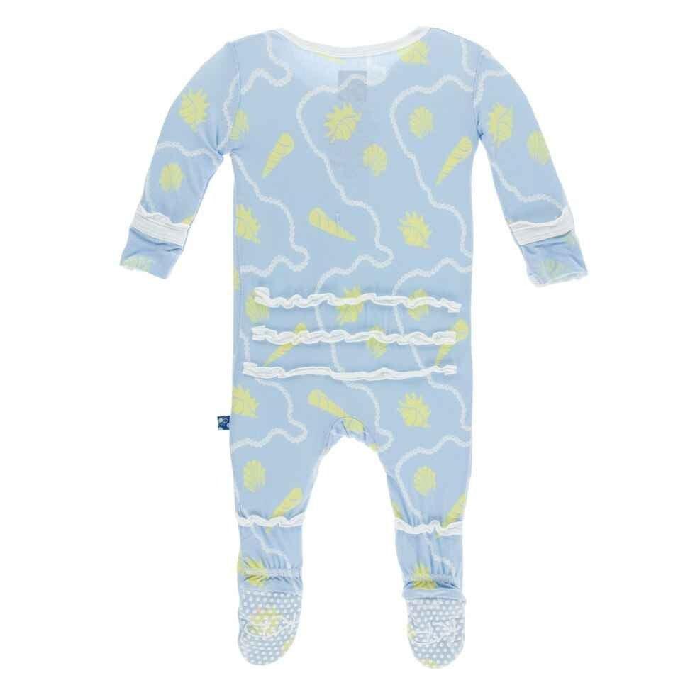 Print Muffin Ruffle Footie with Zipper - Pond Shells - Image 2
