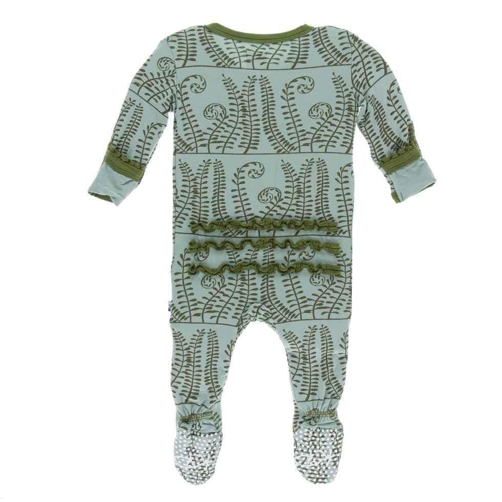 Print Bamboo Muffin Ruffle Footie with Zipper - Shore Ferns - Image 2