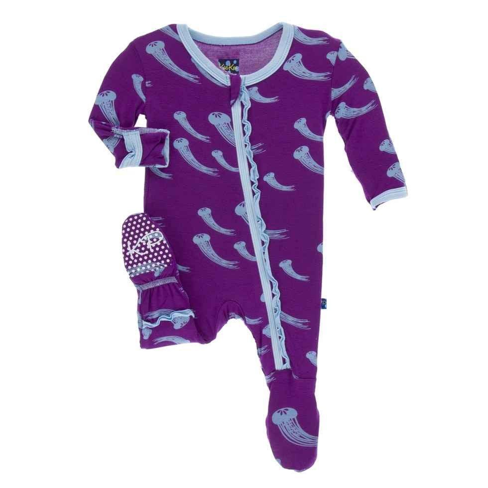 Print Muffin Ruffle Footie with Zipper - Starfish Jellies