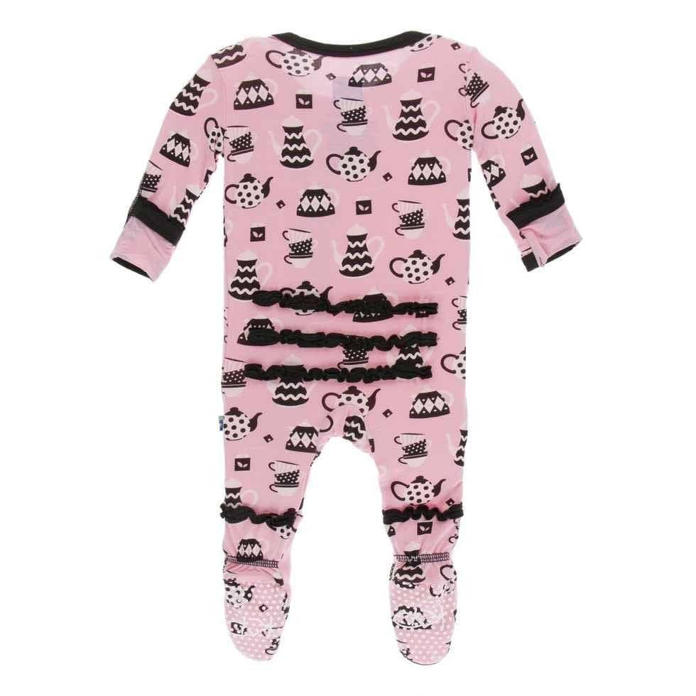 Print Bamboo Muffin Ruffle Footie with Zipper - Teatime - Image 2