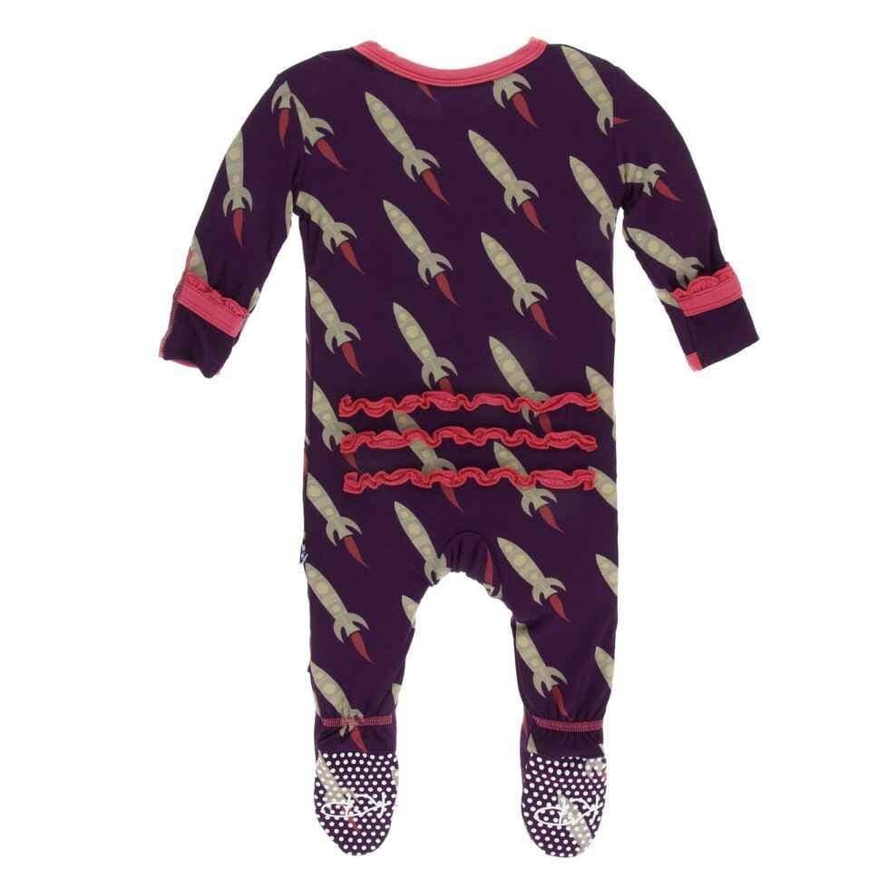Print Bamboo Muffin Ruffle Footie with Zipper - Wine Grapes Rockets - Image 2