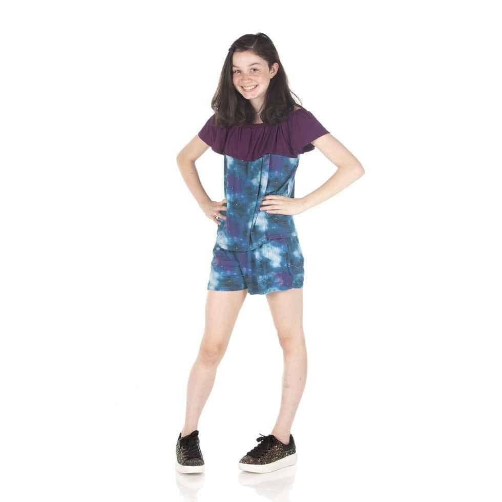 Print Bamboo Off-Shoulder Outfit Set - Wine Grapes Galaxy - Image 2