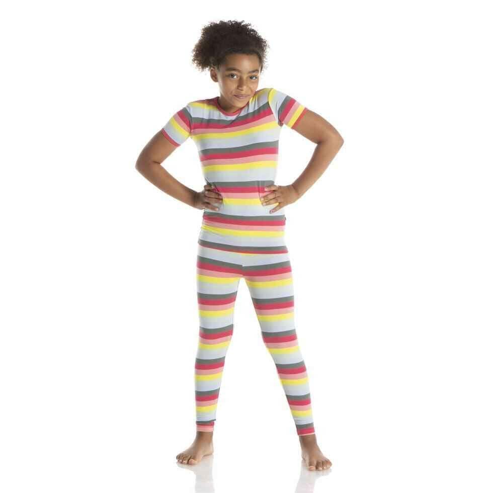 Print Bamboo Short Sleeve Pajama Set - Biology Stripe - Image 2